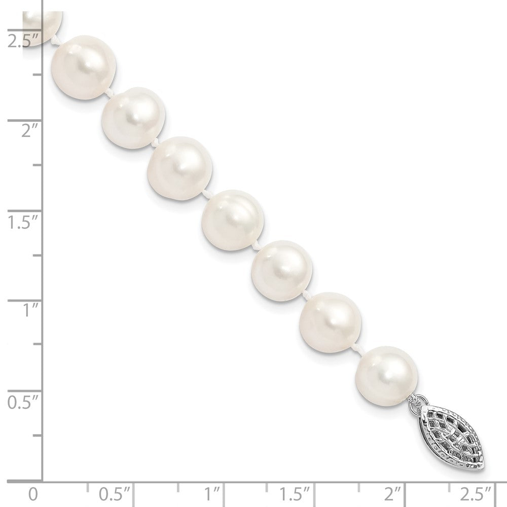 Sterling Silver Rhodium 9-10mm White FW Cultured Pearl Bracelet