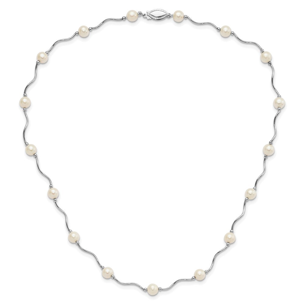 Sterling Silver RH-plated 6-7mm White FW Cultured Pearl Necklace