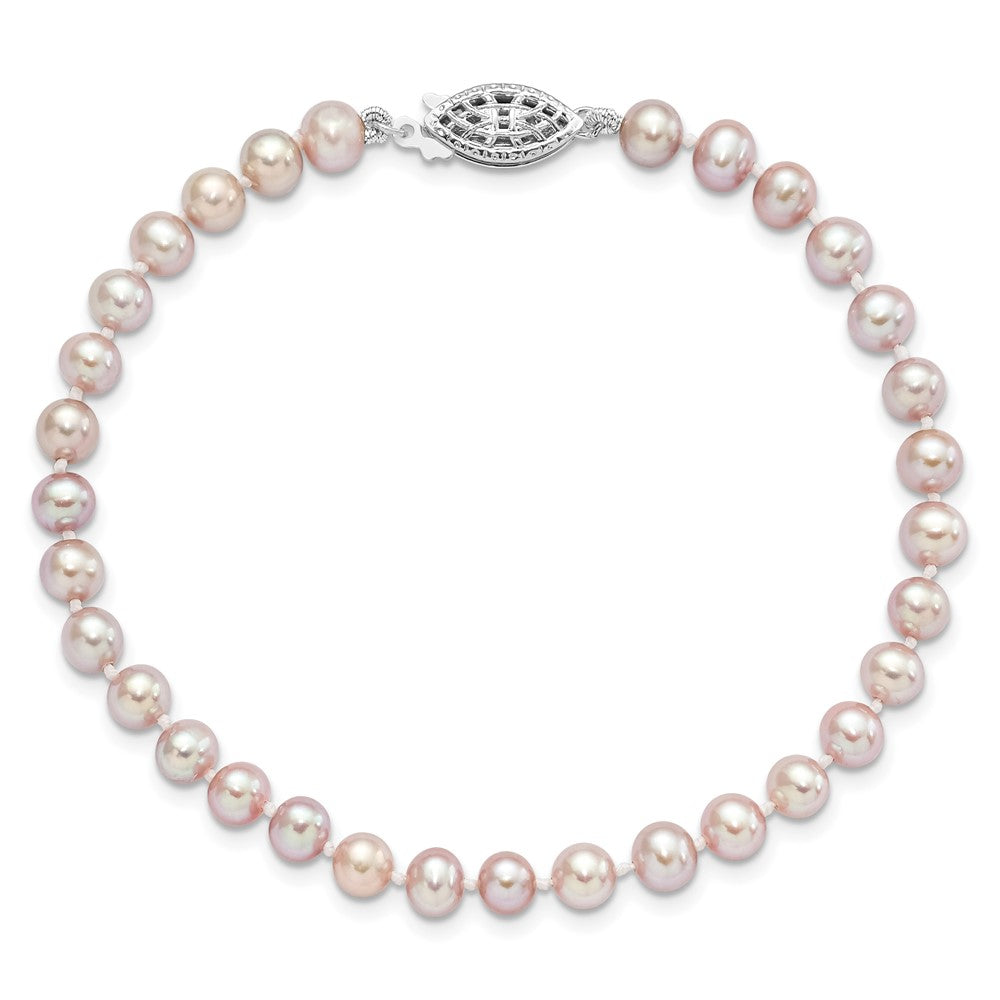 Sterling Silver Rhodium-plated 5-6mm Purple FWC Pearl Bracelet