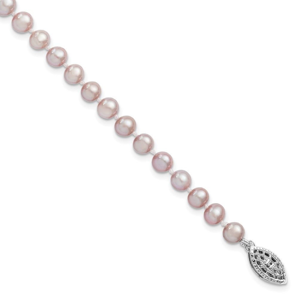 Sterling Silver Rhodium-plated 5-6mm Purple FWC Pearl Bracelet