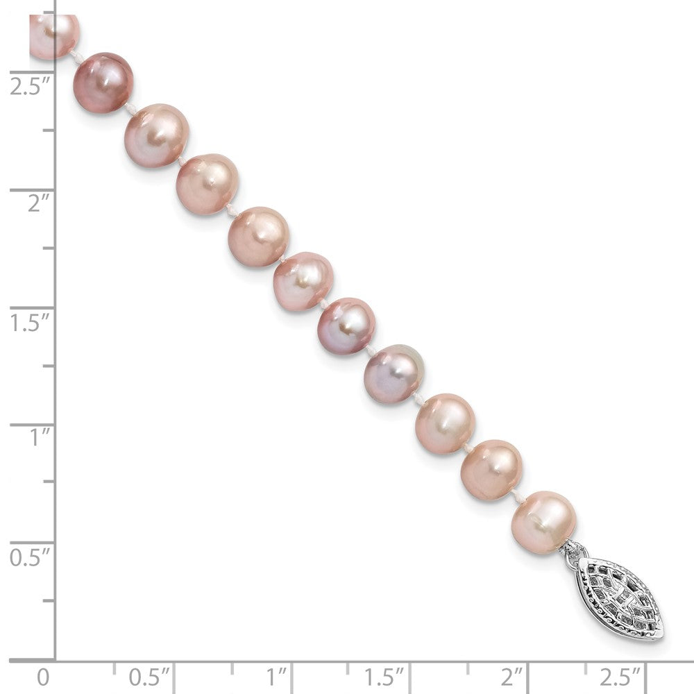 Sterling Silver Rh-plated 6-7mm Purple FW Cultured Pearl Bracelet