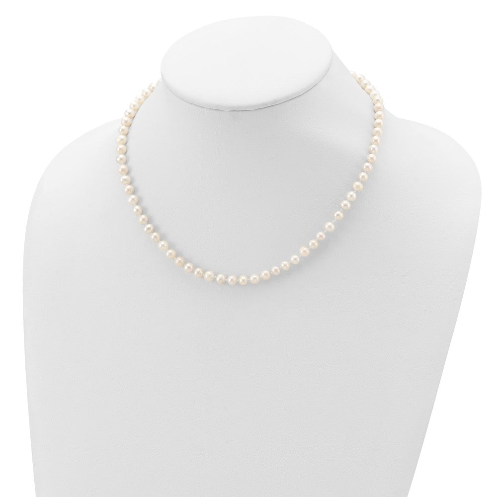 Sterling Silver Rhodium 5-6mm White Freshwater Cultured Pearl Necklace