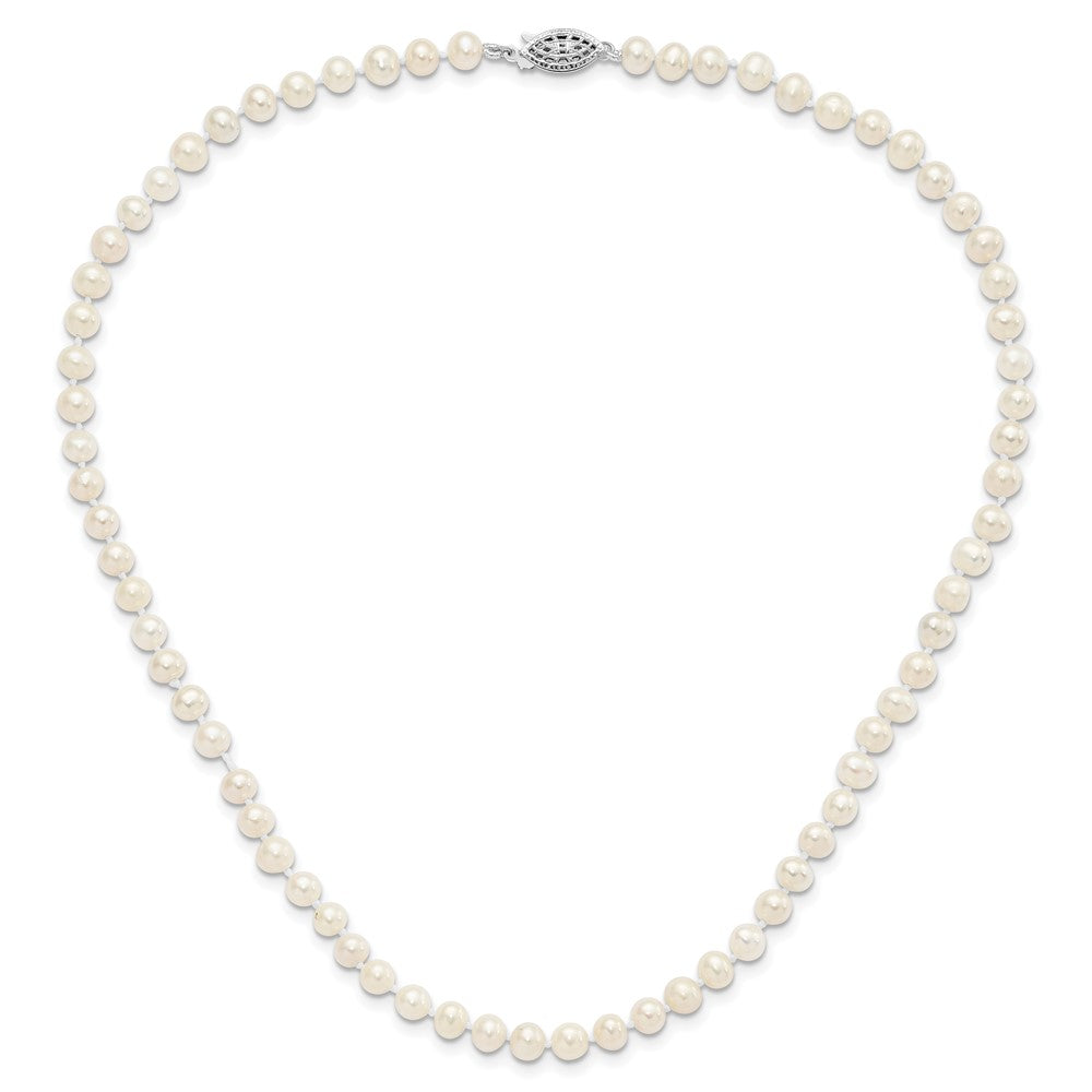 Sterling Silver Rhodium 5-6mm White Freshwater Cultured Pearl Necklace