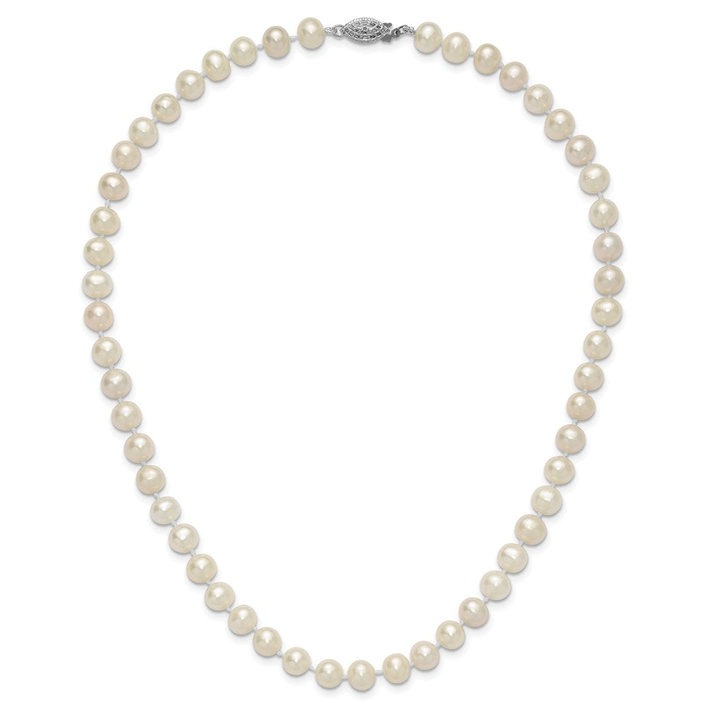 Sterling Silver Rhodium-plated 7-8mm White FWC Pearl Necklace