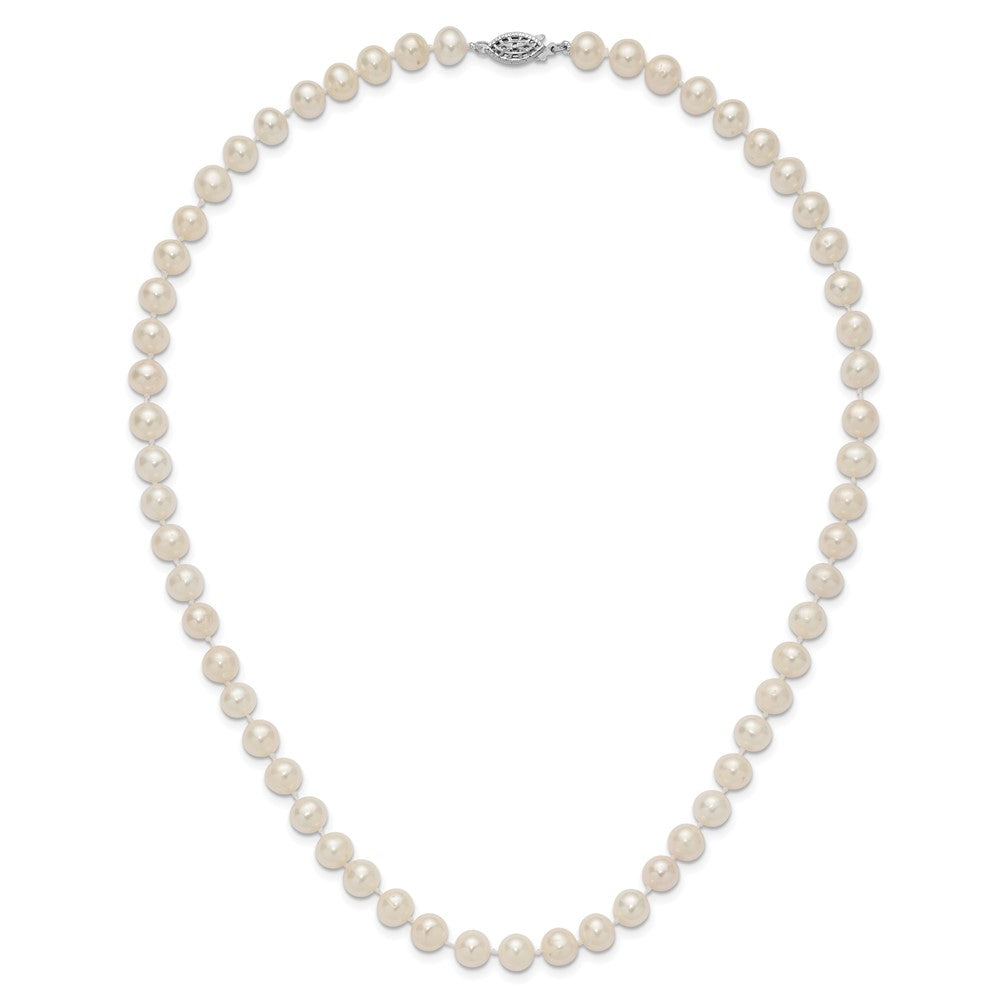 Sterling Silver Rhodium 7-8mm White Freshwater Cultured Pearl Necklace