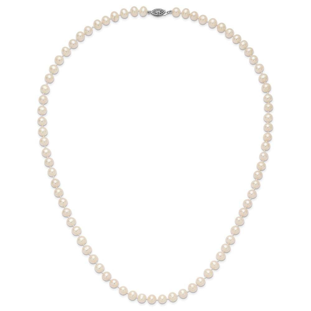 Sterling Silver Rhodium 7-8mm White Freshwater Cultured Pearl Necklace