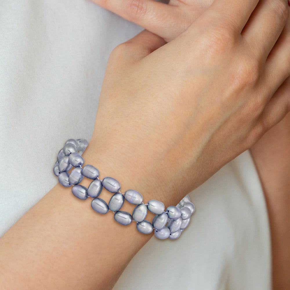 6-7mm Grey Rice Freshwater Cultured Pearl Stretch Bracelet