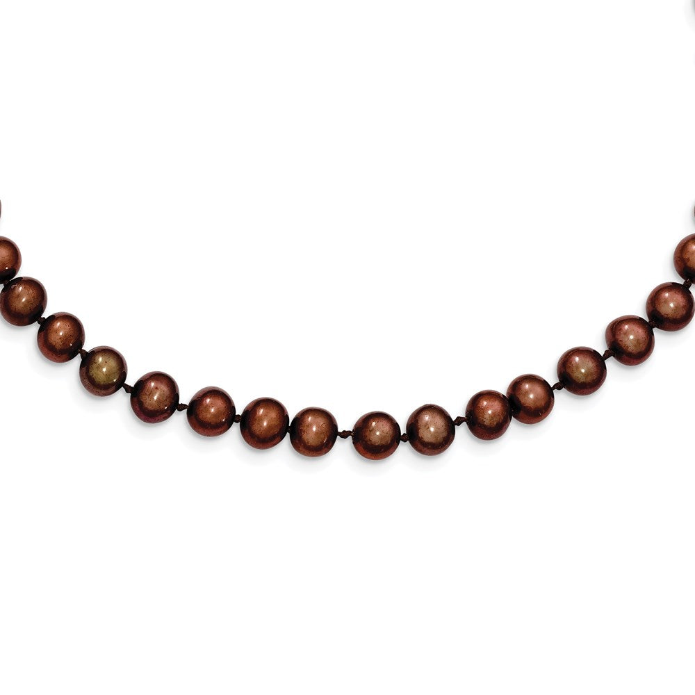 Sterling Silver Rhodium-plated 6-7mm Brown FWC Pearl Necklace