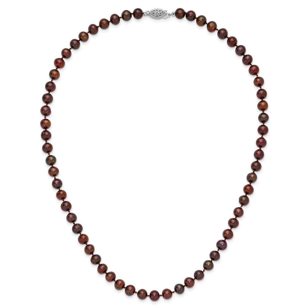 Sterling Silver Rh-plated 6-7mm Brown FW Cultured Pearl Necklace