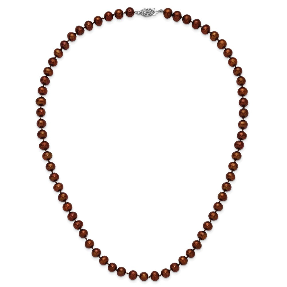 Sterling Silver Rh-plated 6-7mm Brown FW Cultured Pearl Necklace