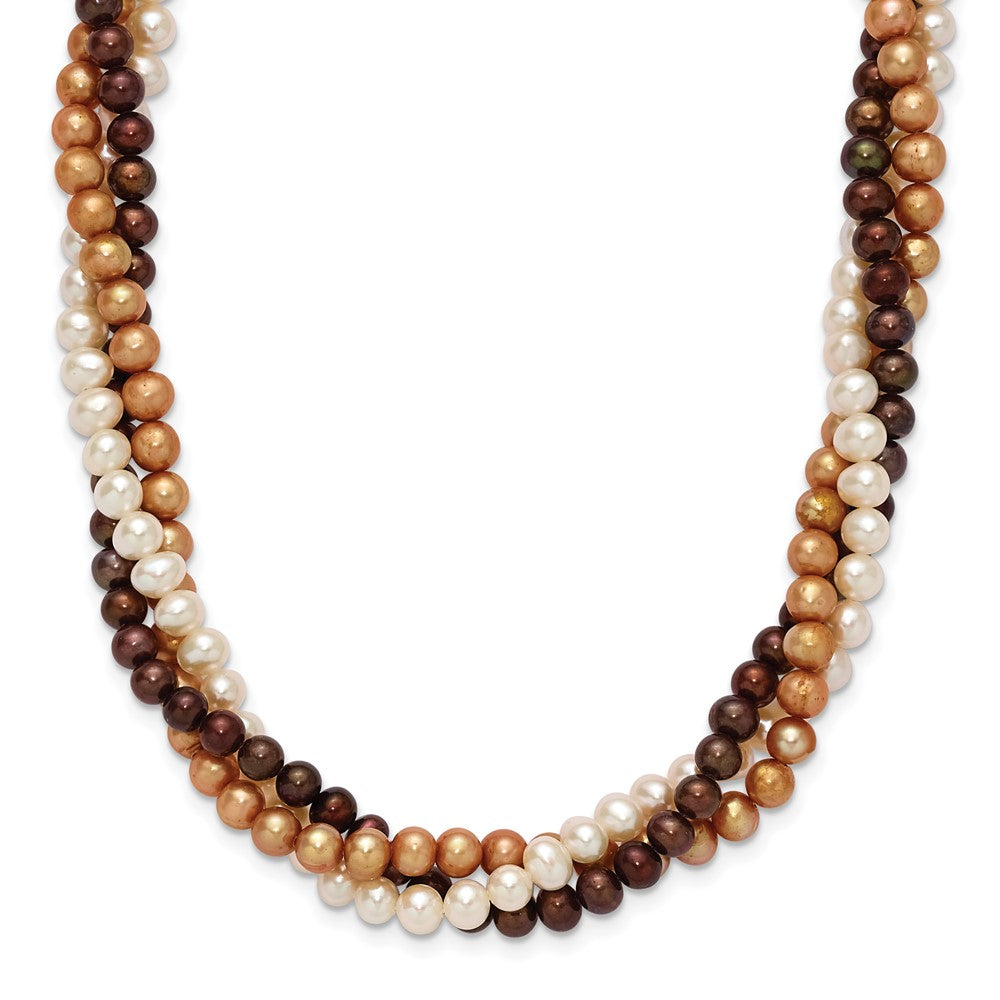 SS Rh-plated 5-6mm White, Brown, Beige FWC Pearl w/2in ext. Necklace