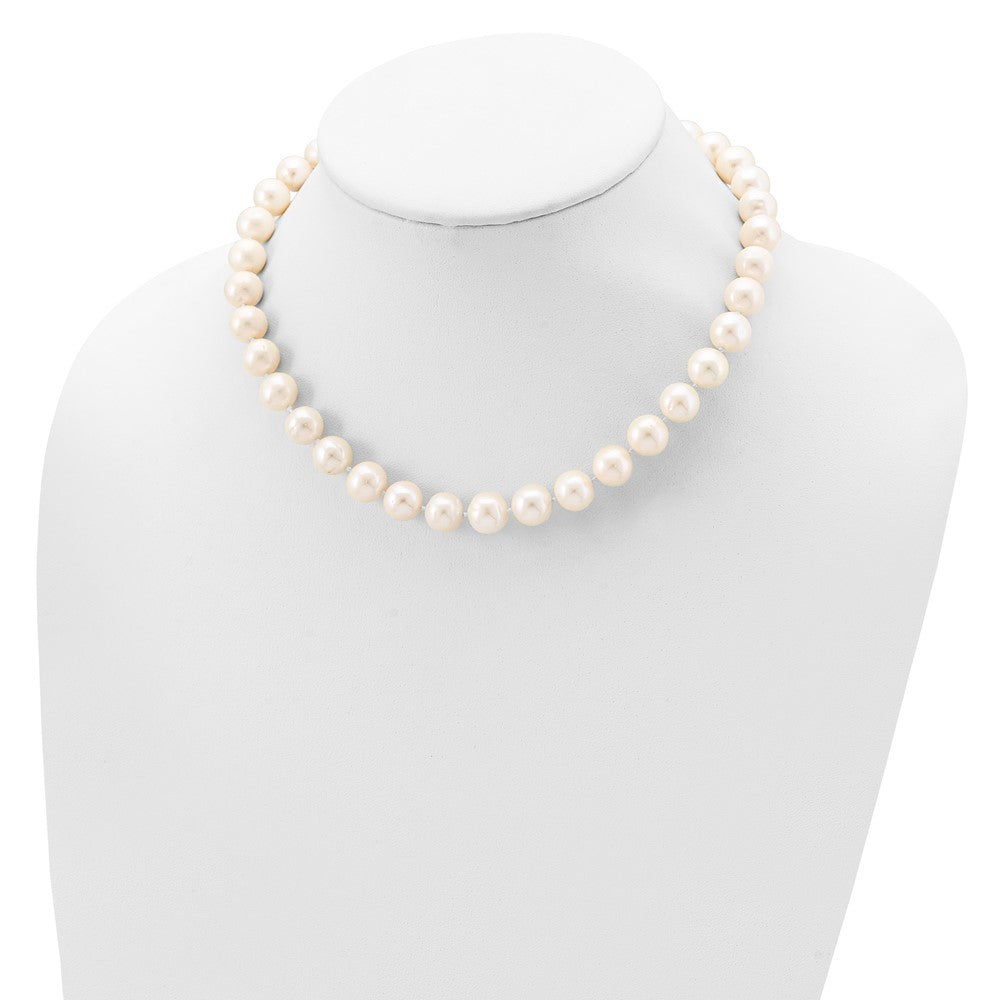 Sterling Silver Rhodium-plated 10-11mm White FW Cultured Pearl Necklace