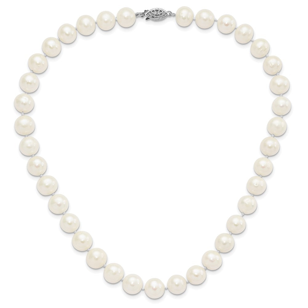 Sterling Silver Rhodium-plated 10-11mm White FW Cultured Pearl Necklace