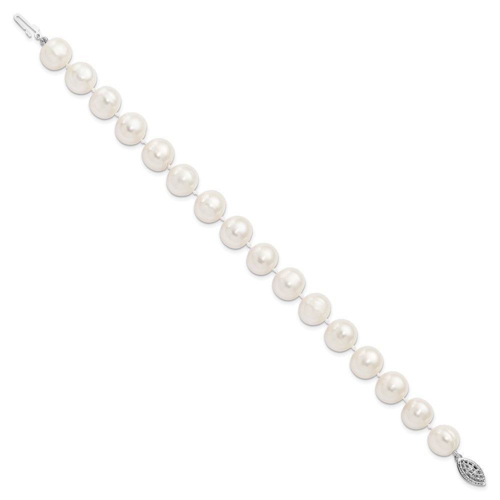 Sterling Silver Rhodium-plated 10-11mm White FW Cultured Pearl Bracelet