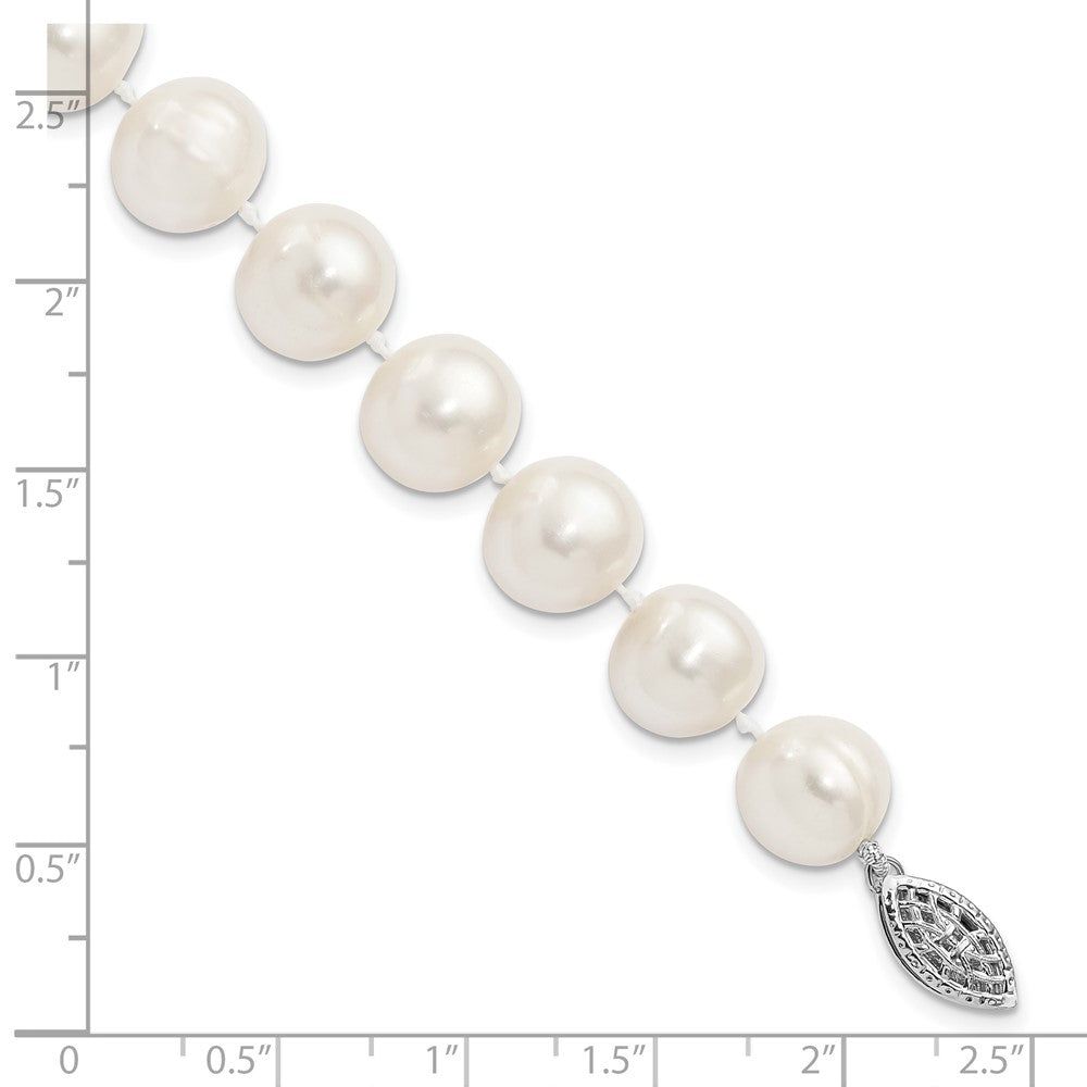 Sterling Silver Rhodium-plated 10-11mm White FW Cultured Pearl Bracelet