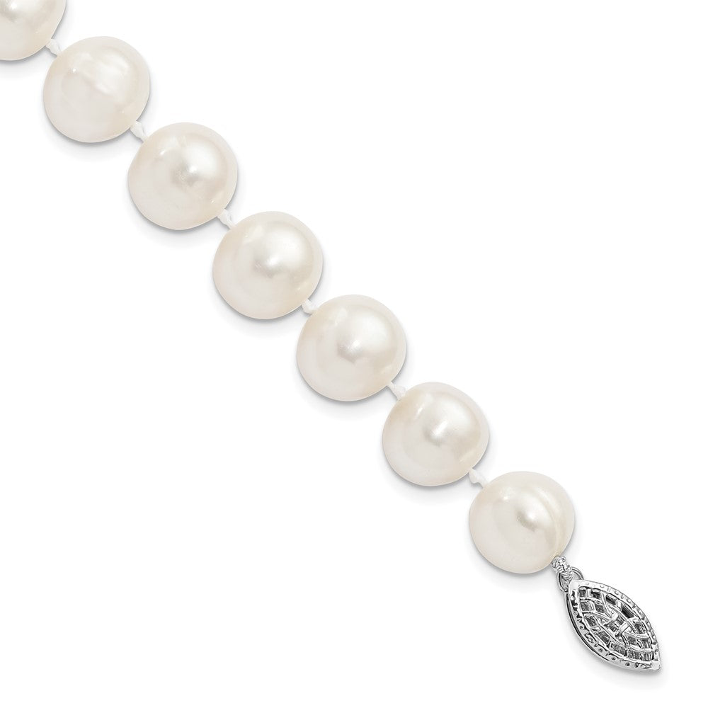 Sterling Silver Rhodium-plated 10-11mm White FW Cultured Pearl Bracelet