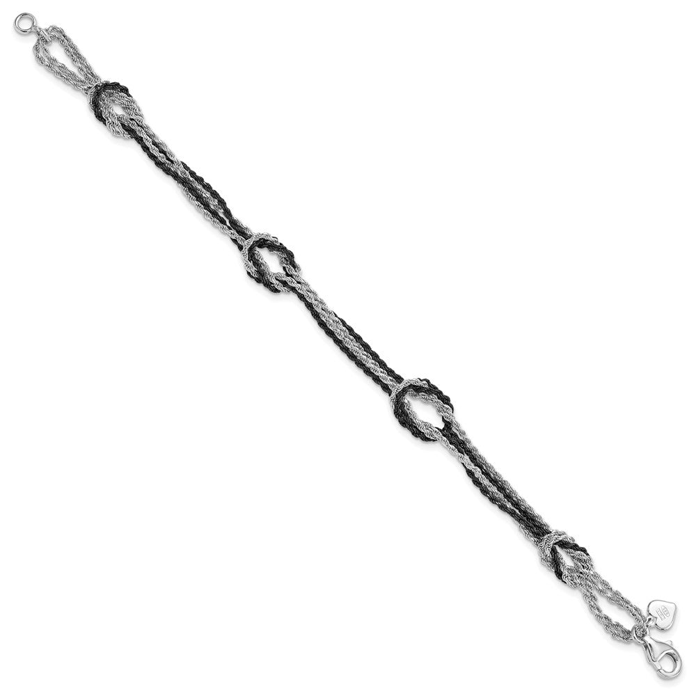 Sterling Silver Rhodium & Ruthenium-plated Fancy Knot Bracelet