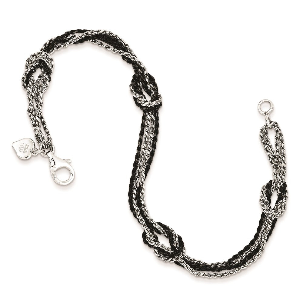 Sterling Silver Rhodium & Ruthenium-plated Fancy Knot Bracelet