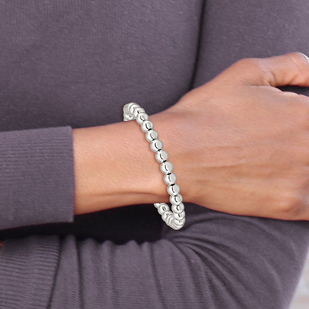 Sterling Silver Polished Bead Stretch Bracelet