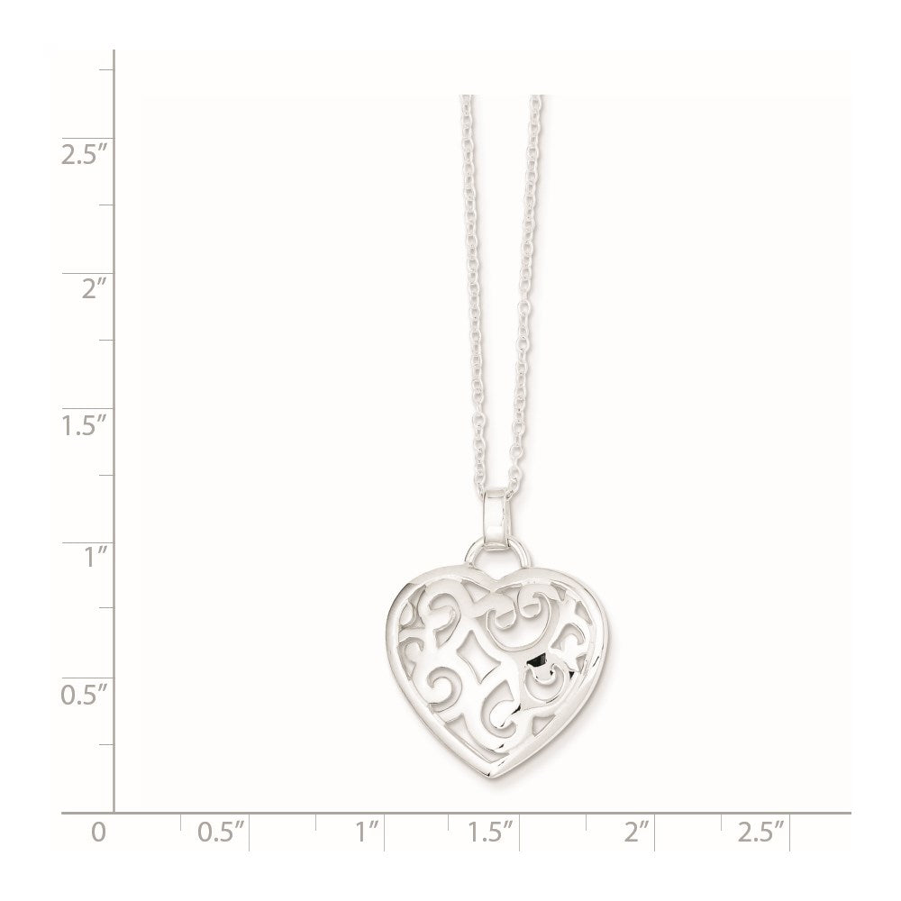 Sterling Silver Filigree Swirl Heart Necklace