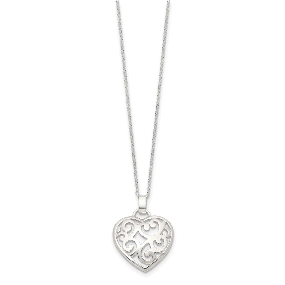 Sterling Silver Filigree Swirl Heart Necklace