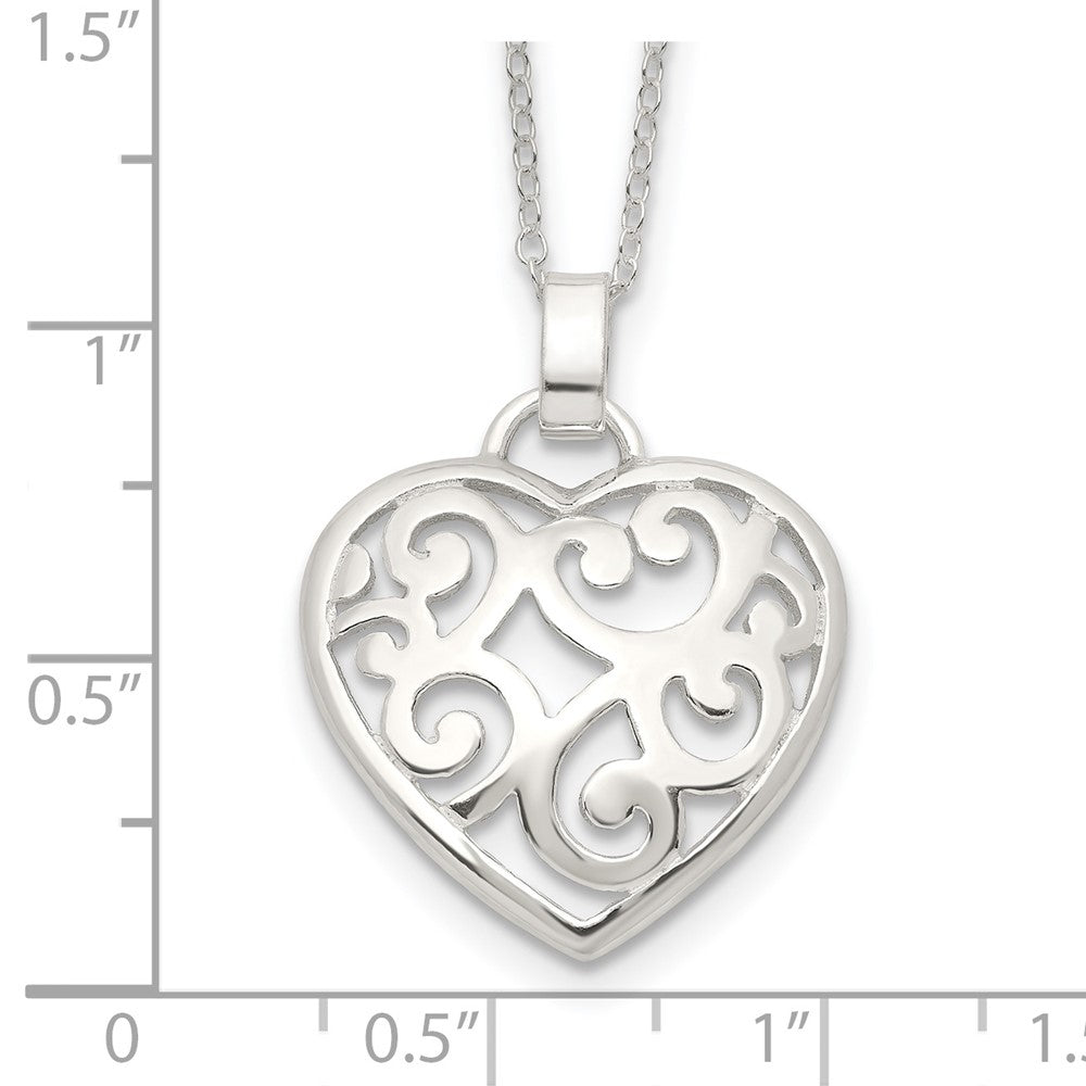 Sterling Silver Filigree Swirl Heart Necklace