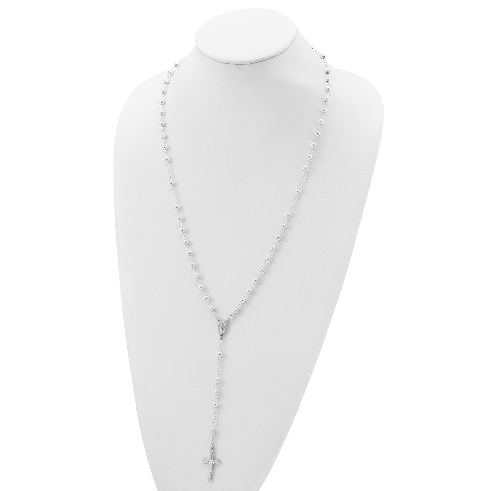 Sterling Silver Polished Rosary 26 inch Necklace