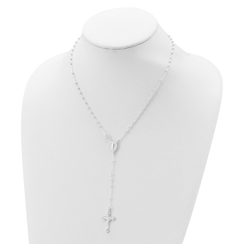 Sterling Silver Polished Rosary 18 inch Necklace