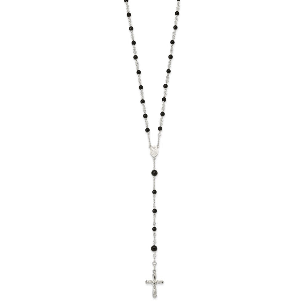 Sterling Silver Polished Black Onyx Rosary Necklace