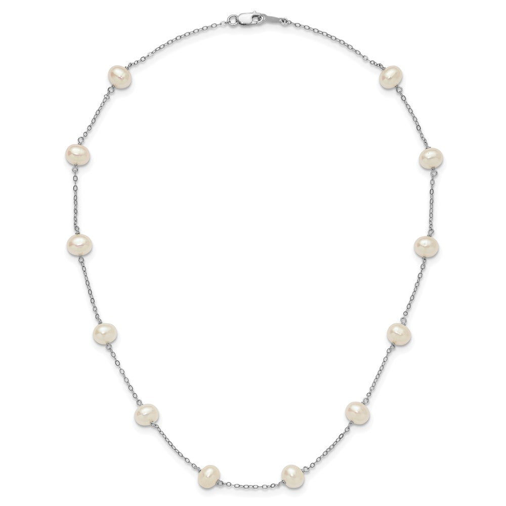 Sterling Silver Rh-plated Fresh Water Cultured Pearl Necklace