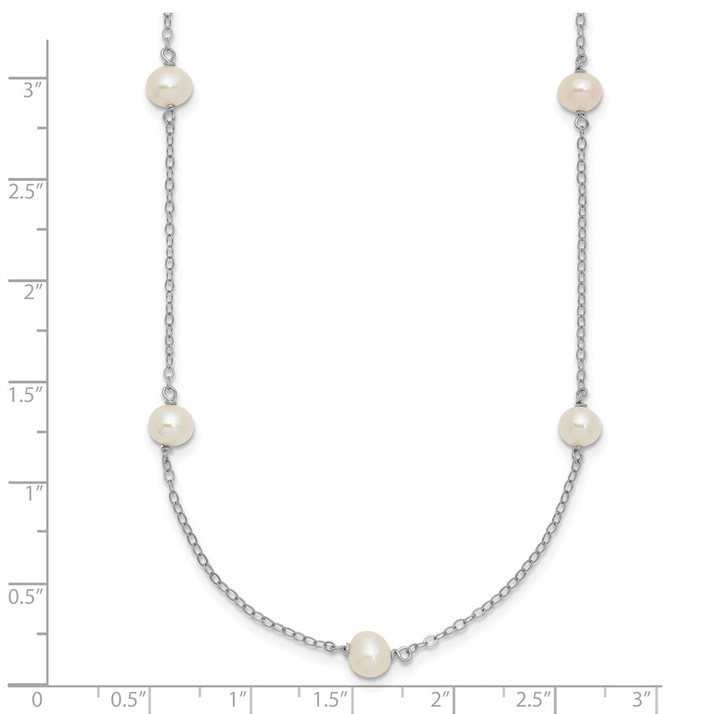 Sterling Silver Rh-plated 5-6mm Freshwater Cultured Pearl Necklace