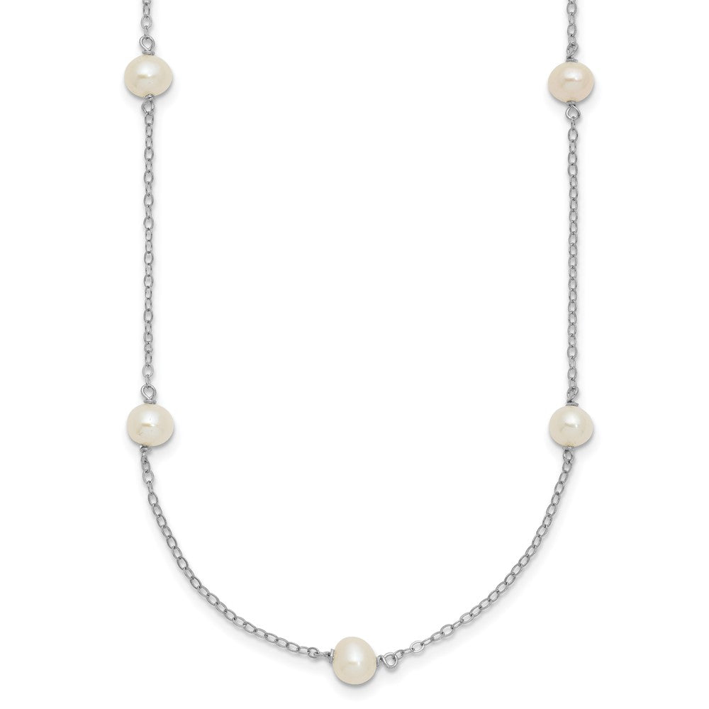 Sterling Silver Rh-plated 5-6mm Freshwater Cultured Pearl Necklace