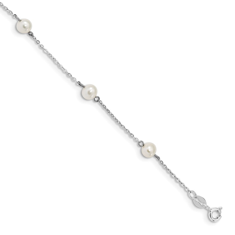 Sterling Silver RH-plated White Round FWC Pearl 5 station Bracelet