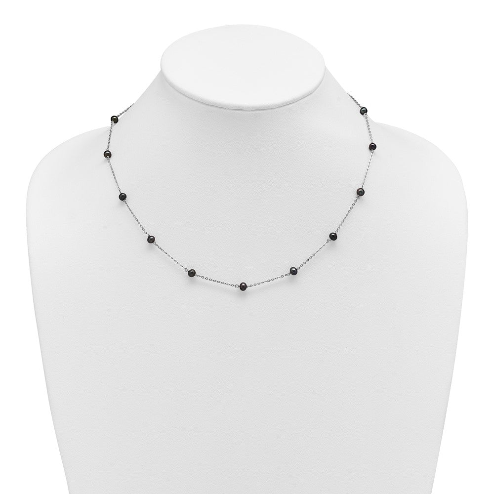 Sterling Silver RH-plated Freshwater Cultured Peacock Black Pearl Necklace