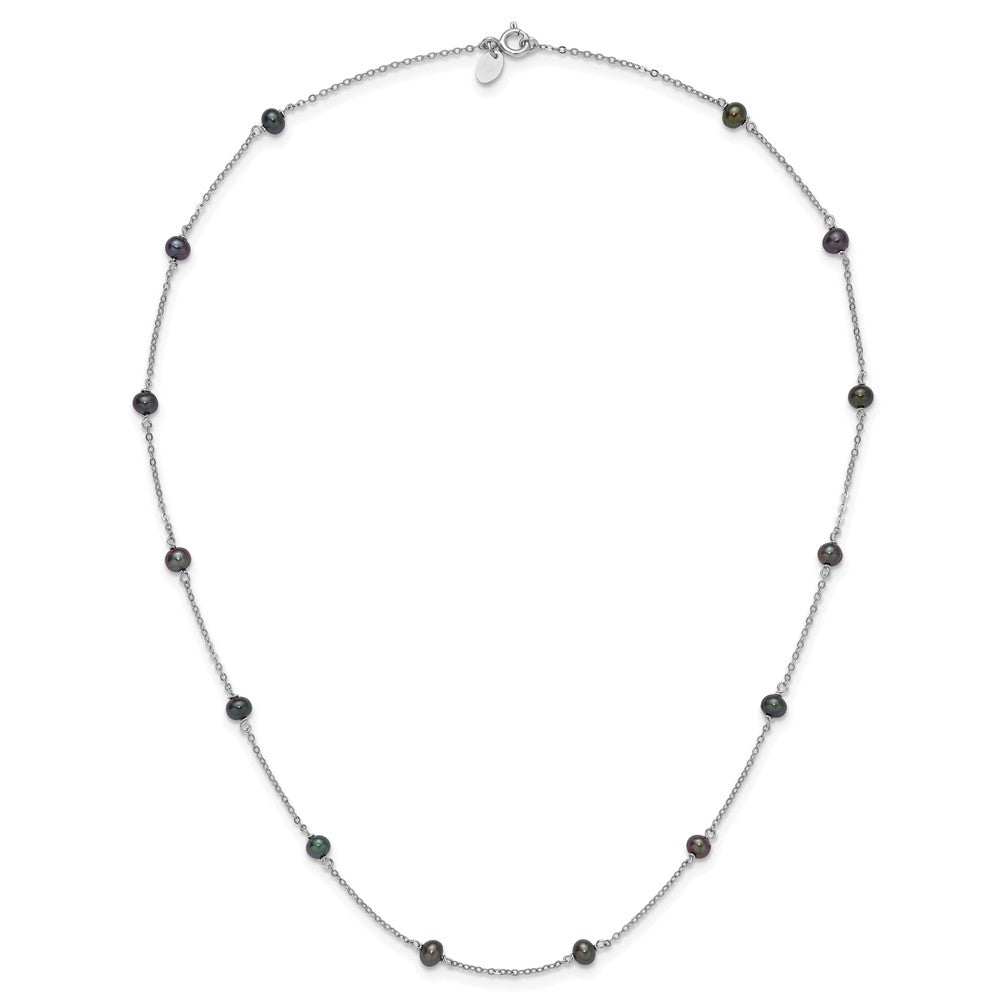 Sterling Silver RH-plated Freshwater Cultured Peacock Black Pearl Necklace