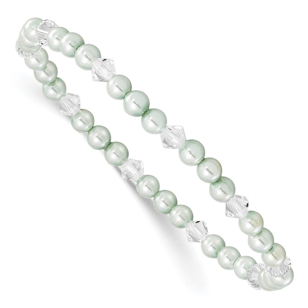 Children's 4mm Green Shell Bead & Crystal Stretch Bracelet