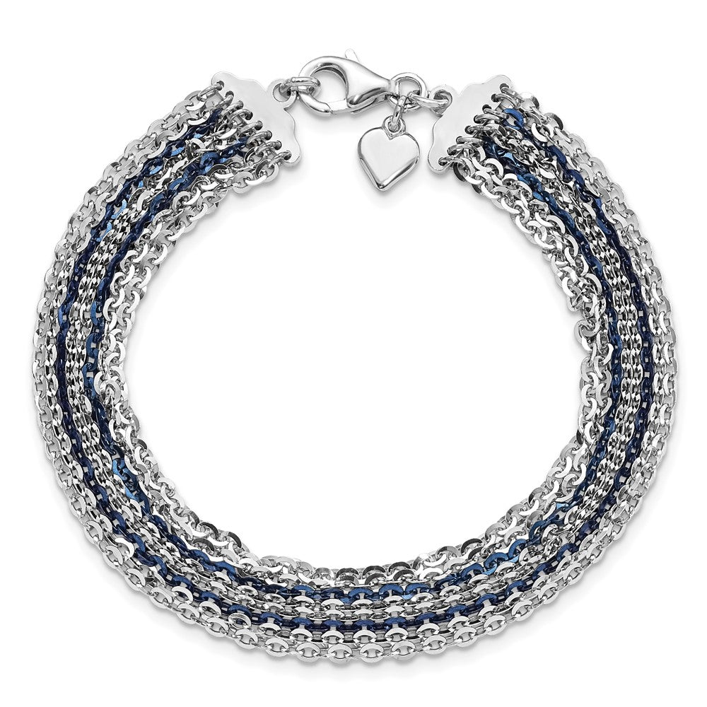 Sterling Silver Rhodium & Blue-Plated Multi-Strand Chain Bracelet