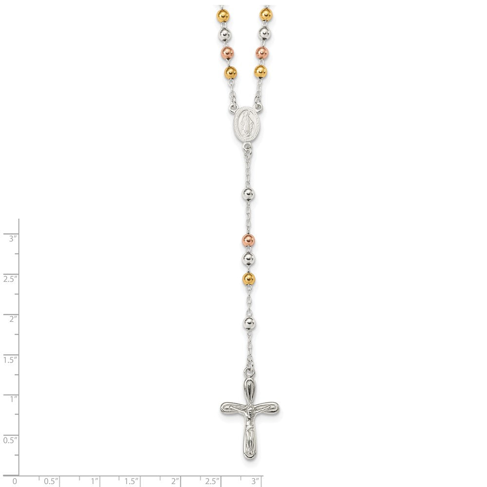 Sterling Silver Polished White Rose and Yellow Bead Rosary 18 inch Necklace