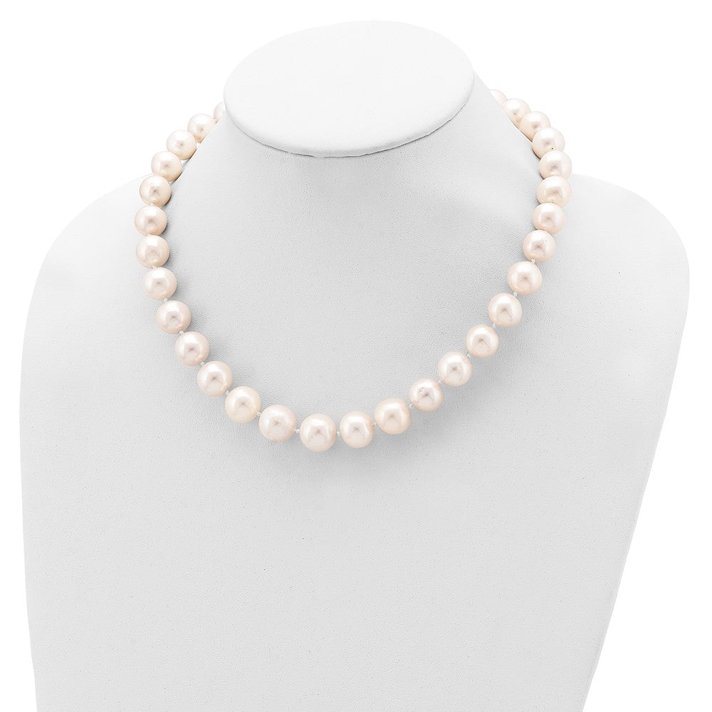 Sterling Silver Rhodium 11-12mm White FW Cultured Pearl Necklace