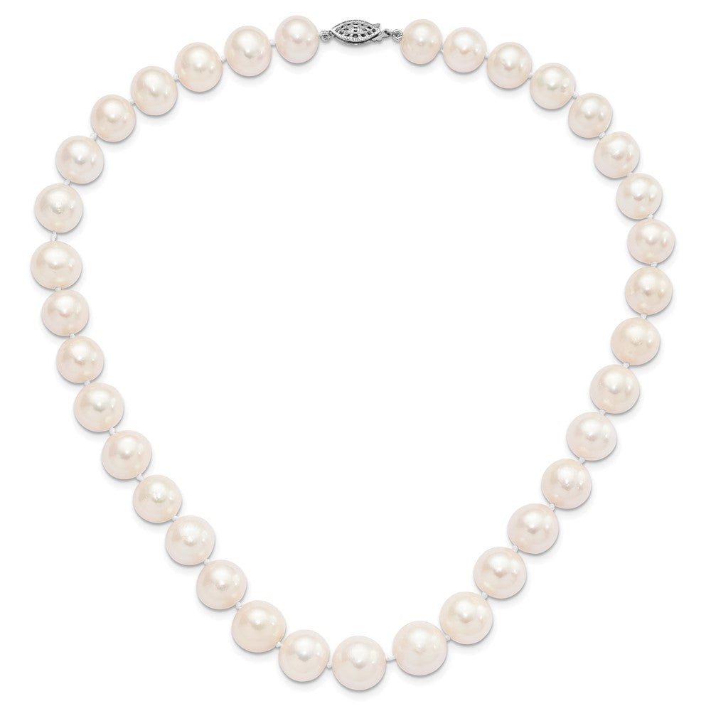 Sterling Silver Rhodium 11-12mm White FW Cultured Pearl Necklace