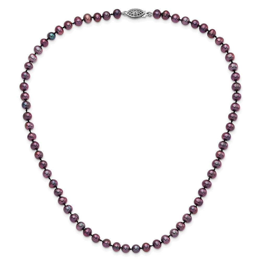 Sterling Silver Rhod-plated 5-6mm Black FWC Pearl Necklace