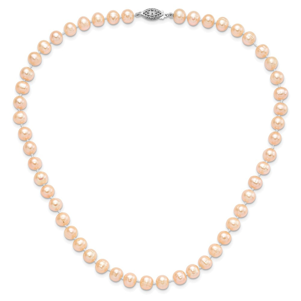 Sterling Silver Rhod-plated 7-8mm Pink FWC Pearl Necklace