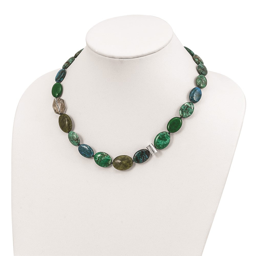 Sterling Silver Jade, Crystal, Jasper and Serpentine w/2in ext Necklace