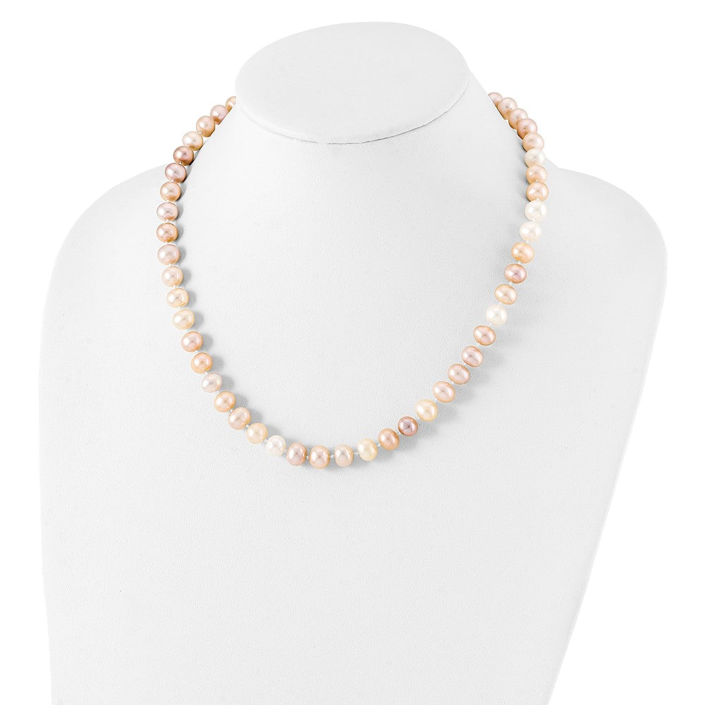 Sterling Silver Rhodium-plated 8-9mm Multi-color FWC Pearl Necklace