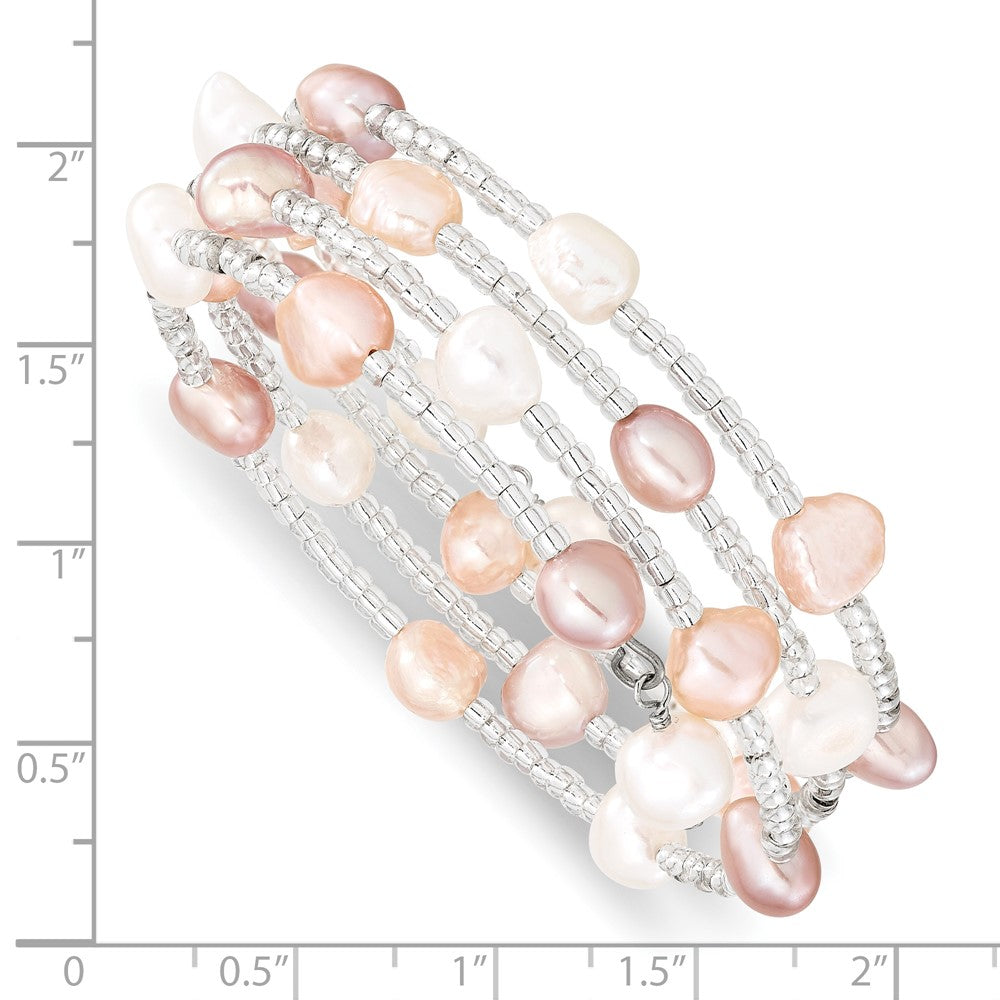 6-7mm Multicolored Baroque Freshwater Cultured Pearl and Glass Beaded Wrap Bracelet