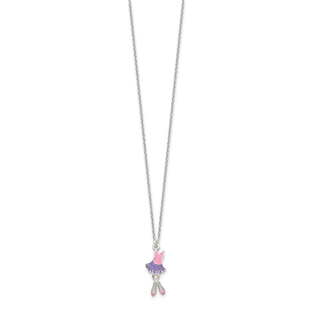 Sterling Silver Polished & Enameled Ballerina Children's 14in Necklace & Earring Set