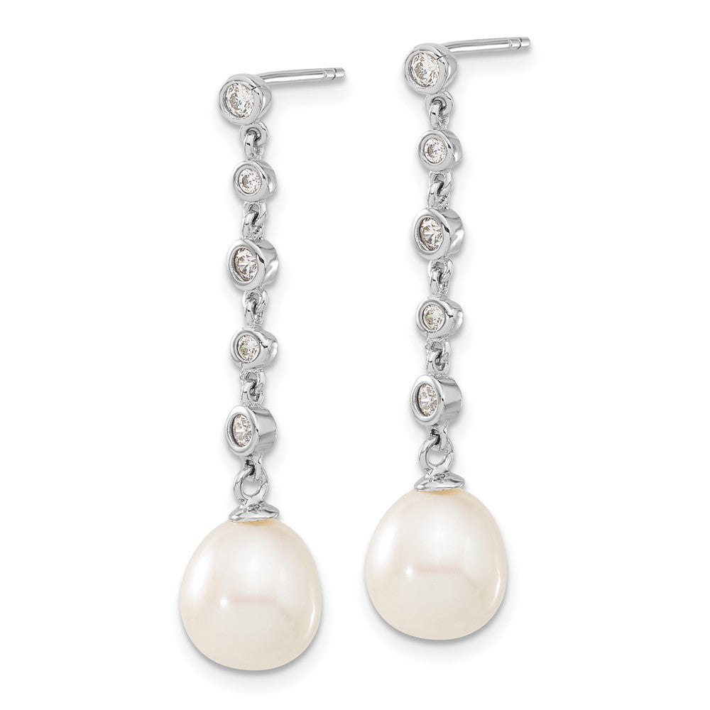 Sterling Silver Rhodium-plated 8-9mm FWC Pearl CZ Earring/Necklace Set