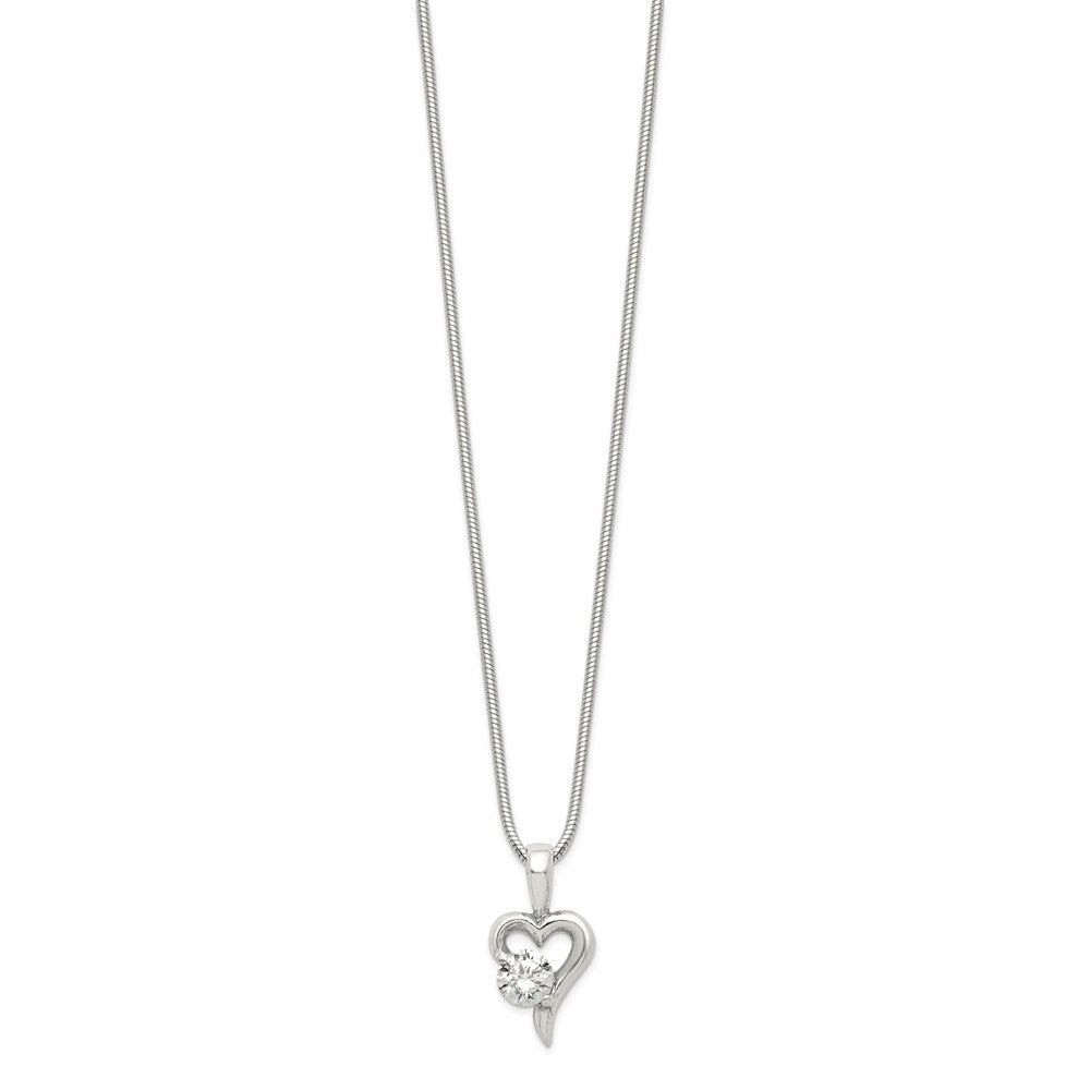 Sterling Silver CZ Heart Pendant Necklace