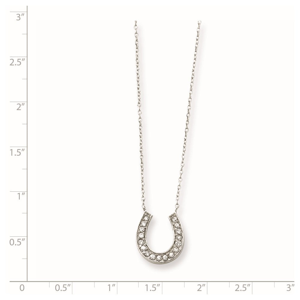 Sterling Silver Rhodium-plated 16in w/2in ext CZ Horseshoe Necklace