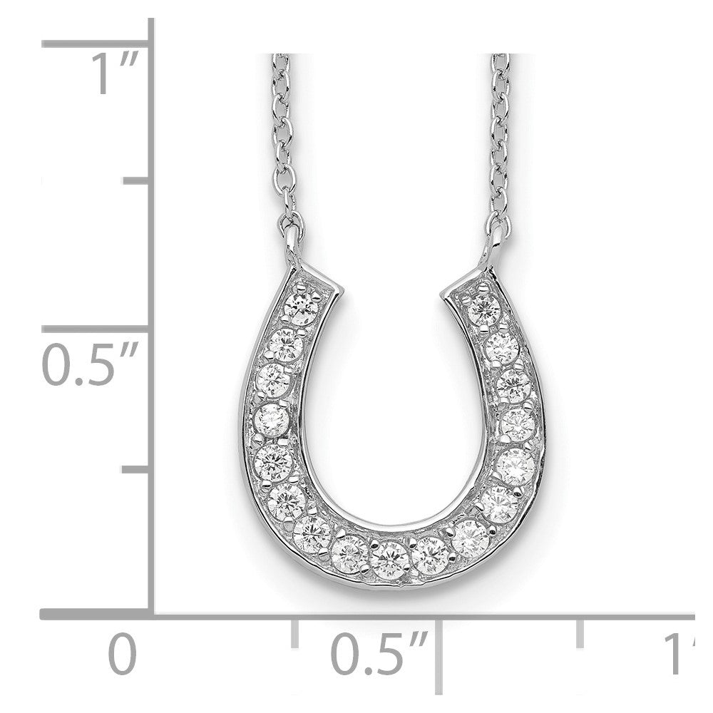 Sterling Silver Rhodium-plated 16in w/2in ext CZ Horseshoe Necklace